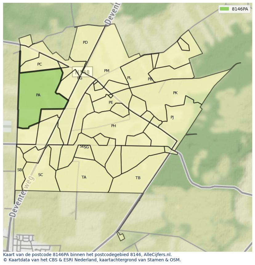 Afbeelding van het postcodegebied 8146 PA op de kaart.