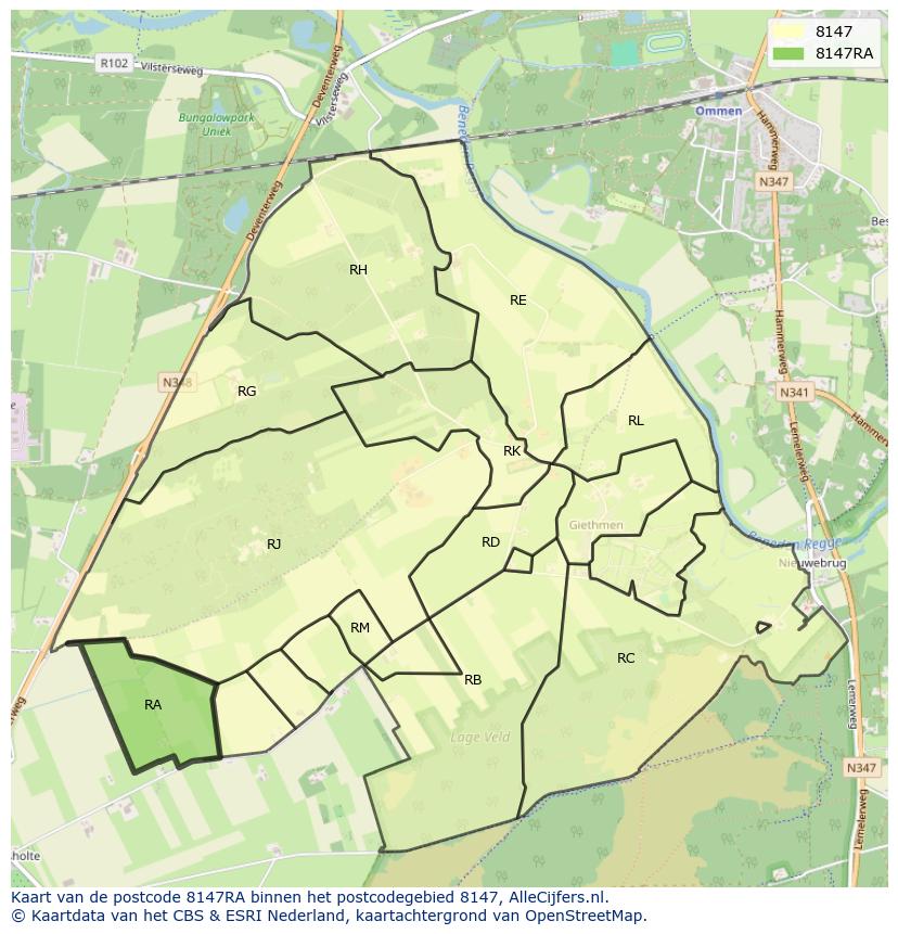 Afbeelding van het postcodegebied 8147 RA op de kaart.