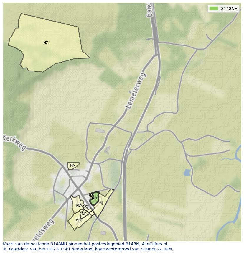Afbeelding van het postcodegebied 8148 NH op de kaart.