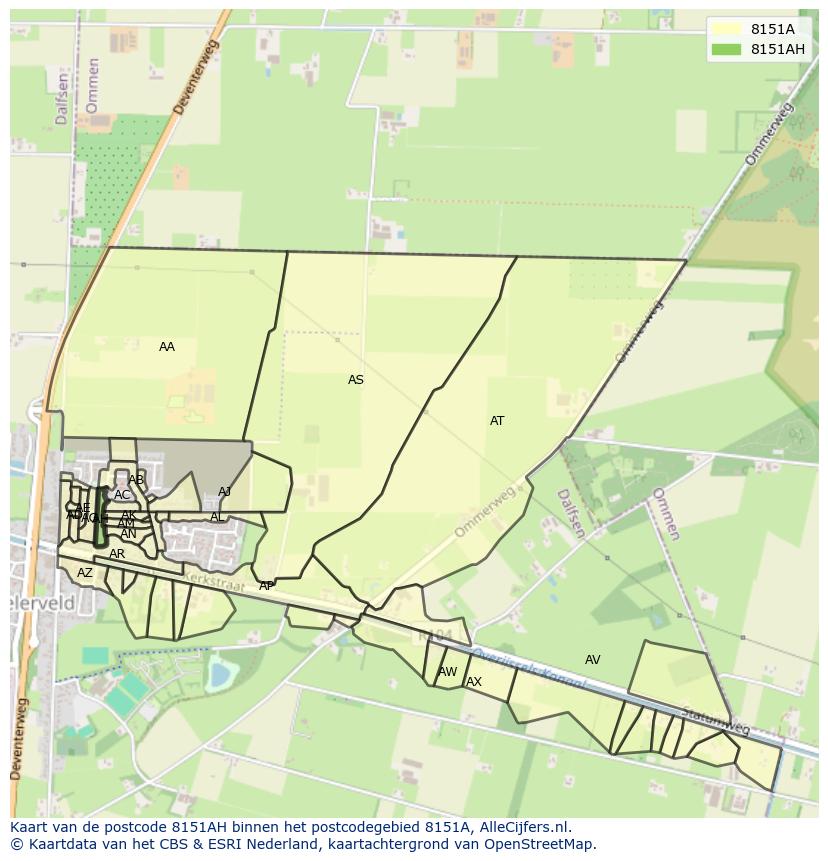Afbeelding van het postcodegebied 8151 AH op de kaart.