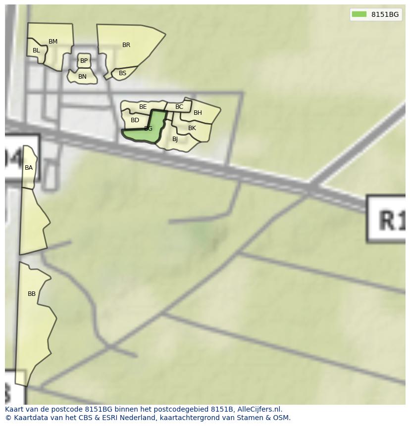 Afbeelding van het postcodegebied 8151 BG op de kaart.