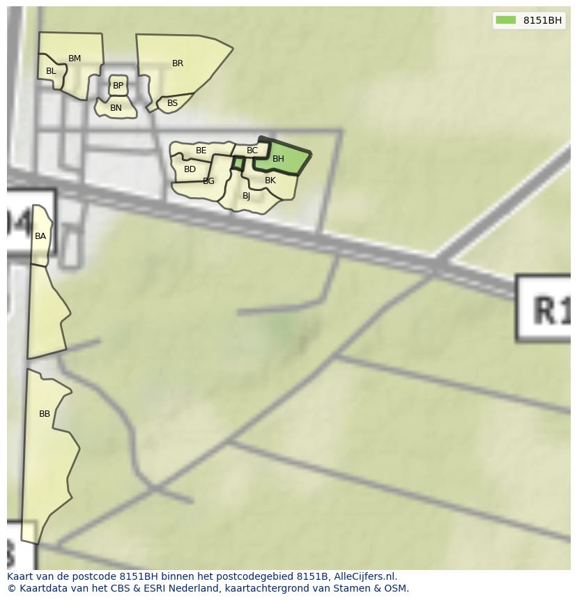 Afbeelding van het postcodegebied 8151 BH op de kaart.