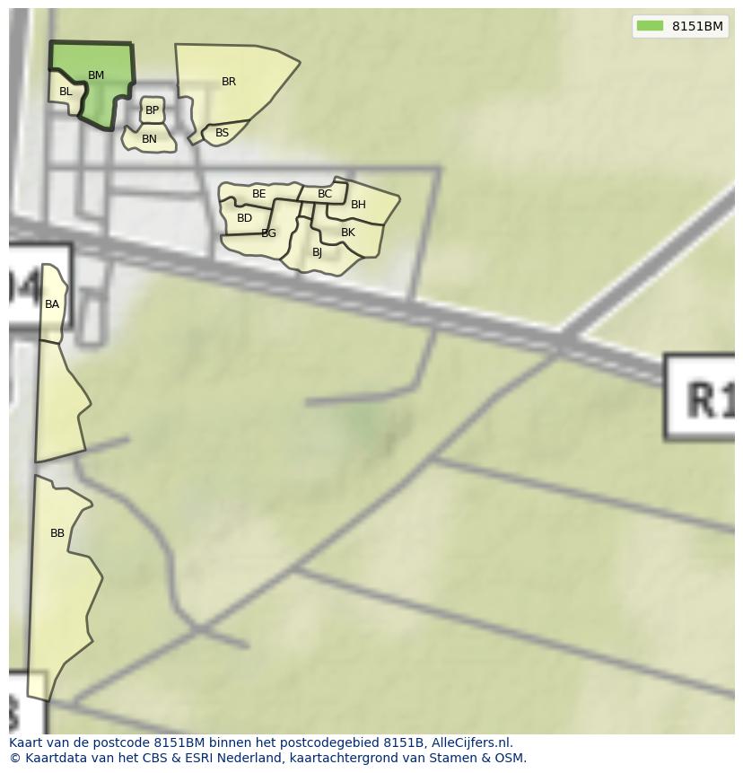 Afbeelding van het postcodegebied 8151 BM op de kaart.