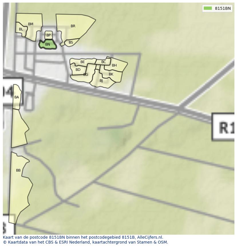 Afbeelding van het postcodegebied 8151 BN op de kaart.