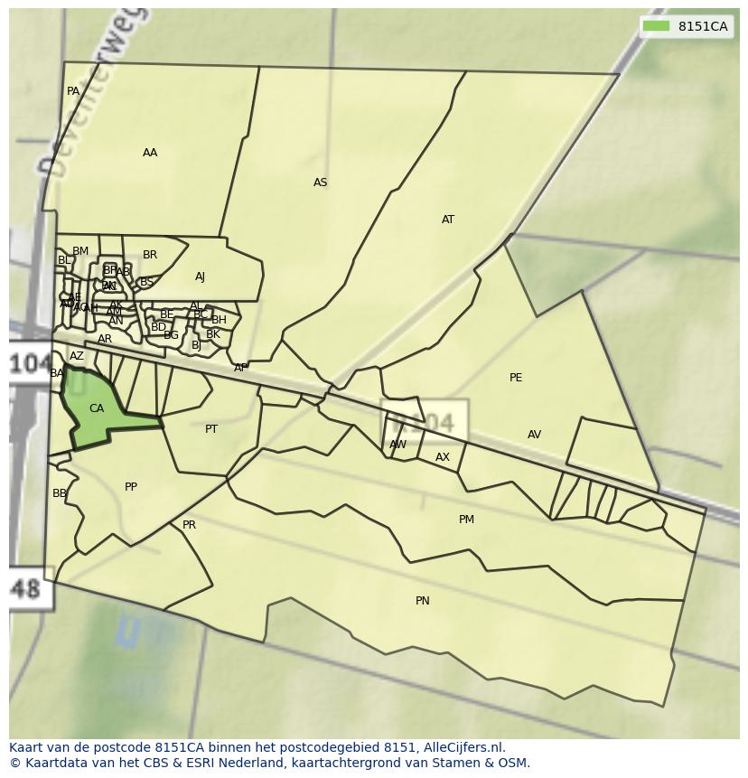 Afbeelding van het postcodegebied 8151 CA op de kaart.