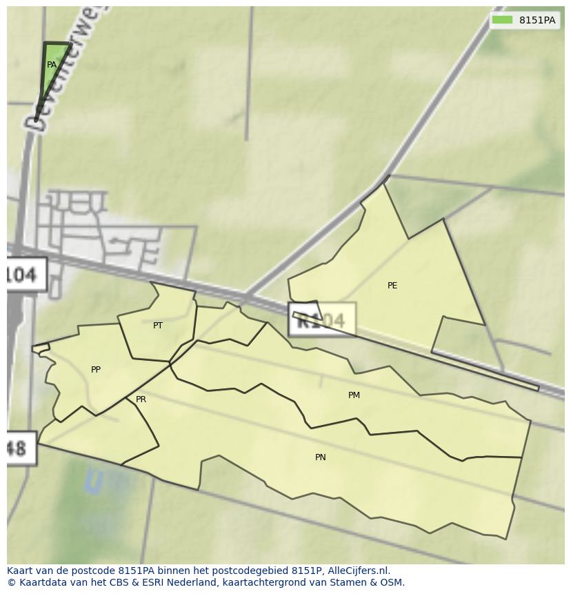 Afbeelding van het postcodegebied 8151 PA op de kaart.