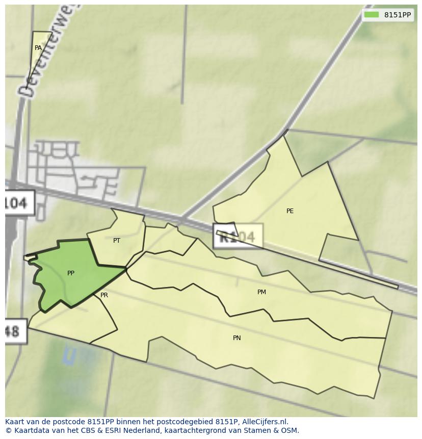 Afbeelding van het postcodegebied 8151 PP op de kaart.