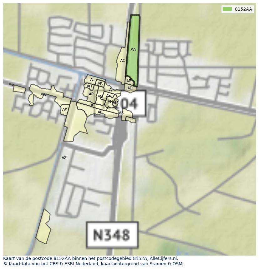 Afbeelding van het postcodegebied 8152 AA op de kaart.