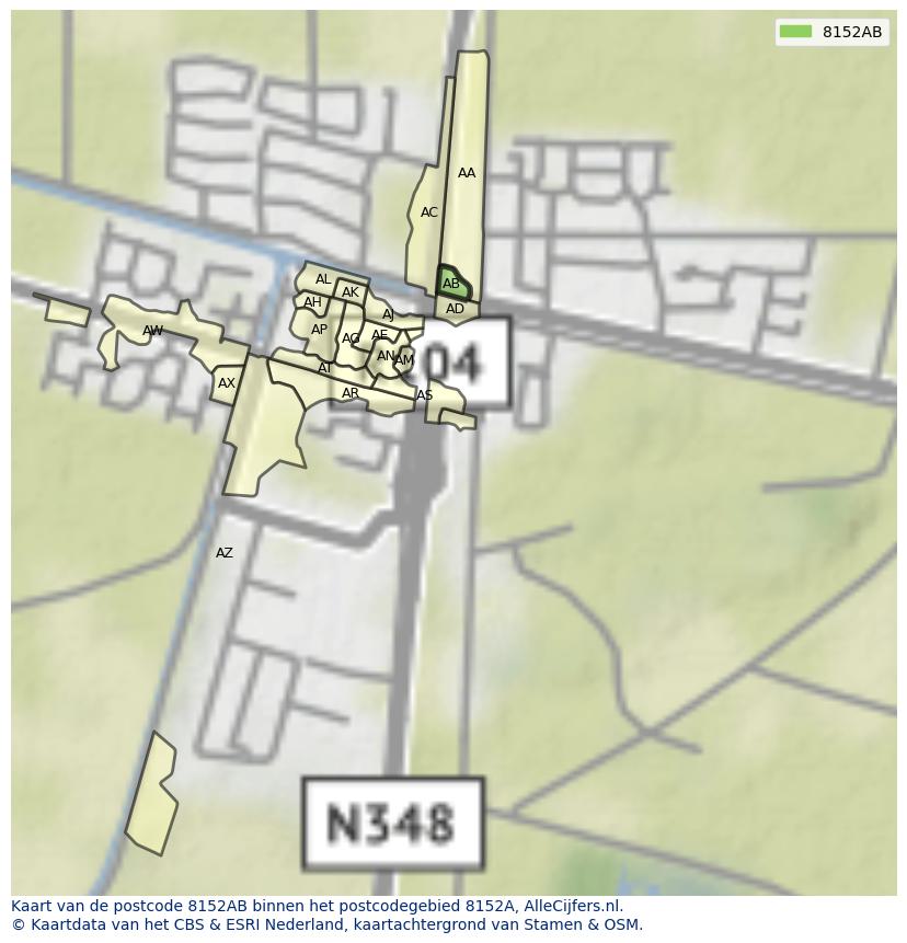 Afbeelding van het postcodegebied 8152 AB op de kaart.