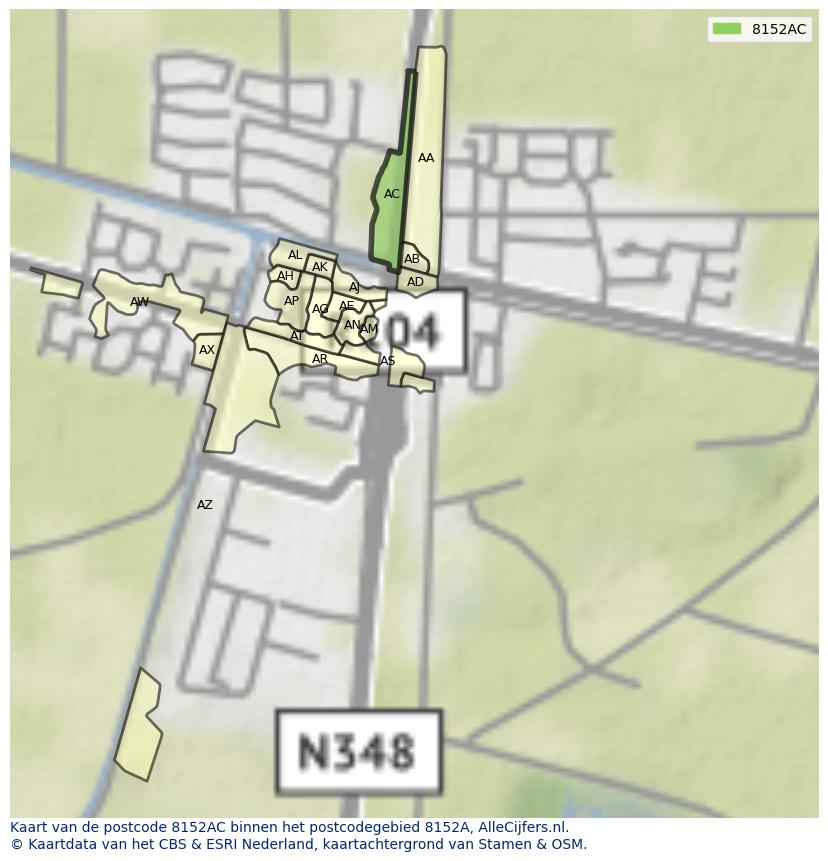 Afbeelding van het postcodegebied 8152 AC op de kaart.