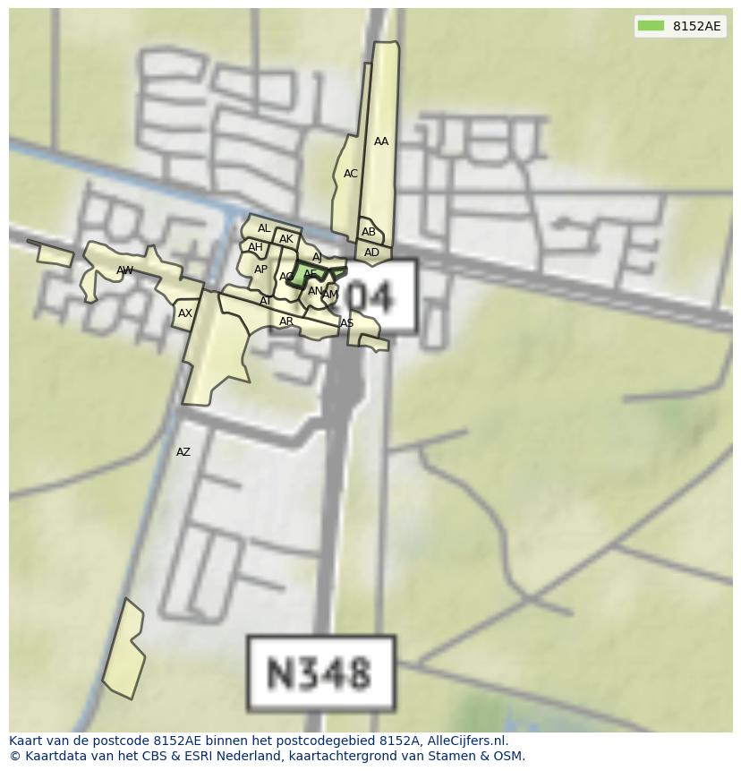 Afbeelding van het postcodegebied 8152 AE op de kaart.