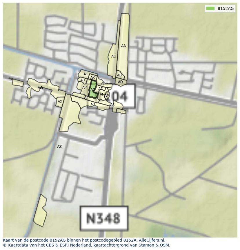 Afbeelding van het postcodegebied 8152 AG op de kaart.