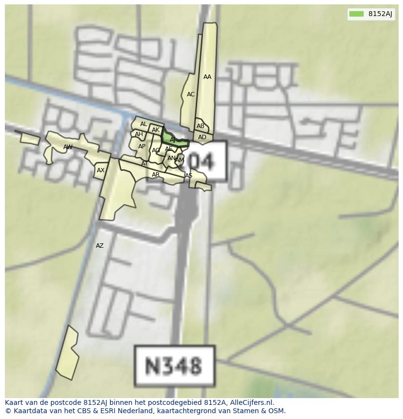 Afbeelding van het postcodegebied 8152 AJ op de kaart.