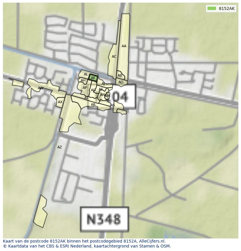 Afbeelding van het postcodegebied 8152 AK op de kaart.