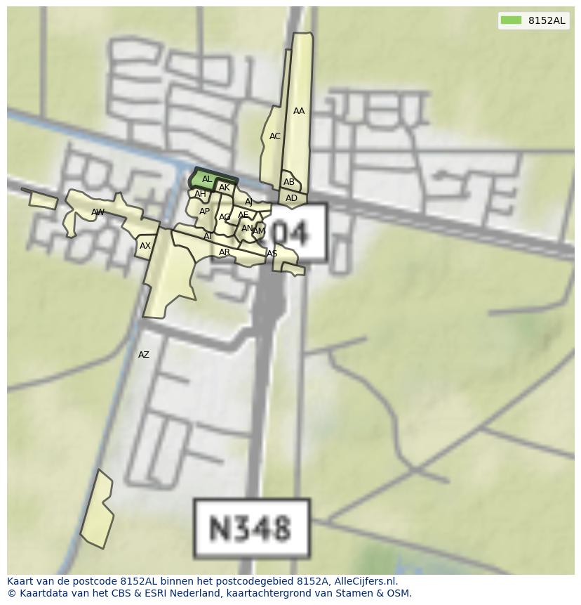 Afbeelding van het postcodegebied 8152 AL op de kaart.