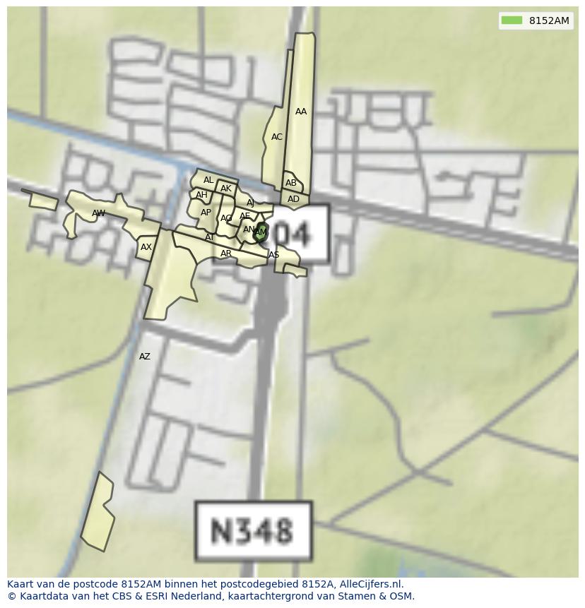 Afbeelding van het postcodegebied 8152 AM op de kaart.