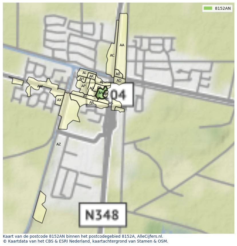 Afbeelding van het postcodegebied 8152 AN op de kaart.