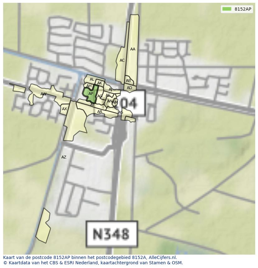 Afbeelding van het postcodegebied 8152 AP op de kaart.