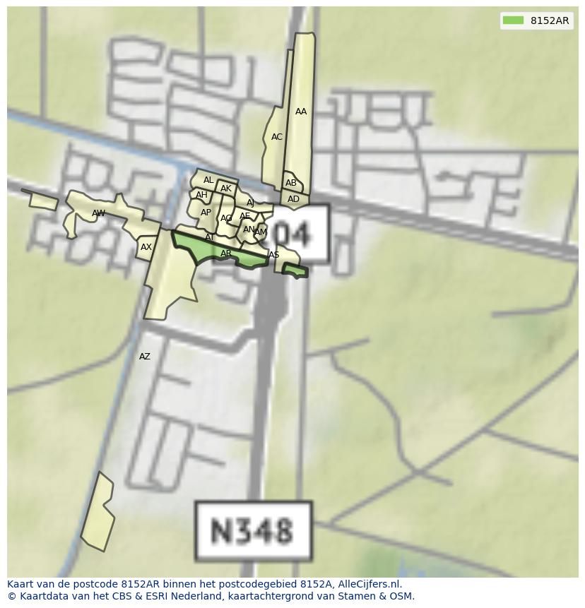 Afbeelding van het postcodegebied 8152 AR op de kaart.