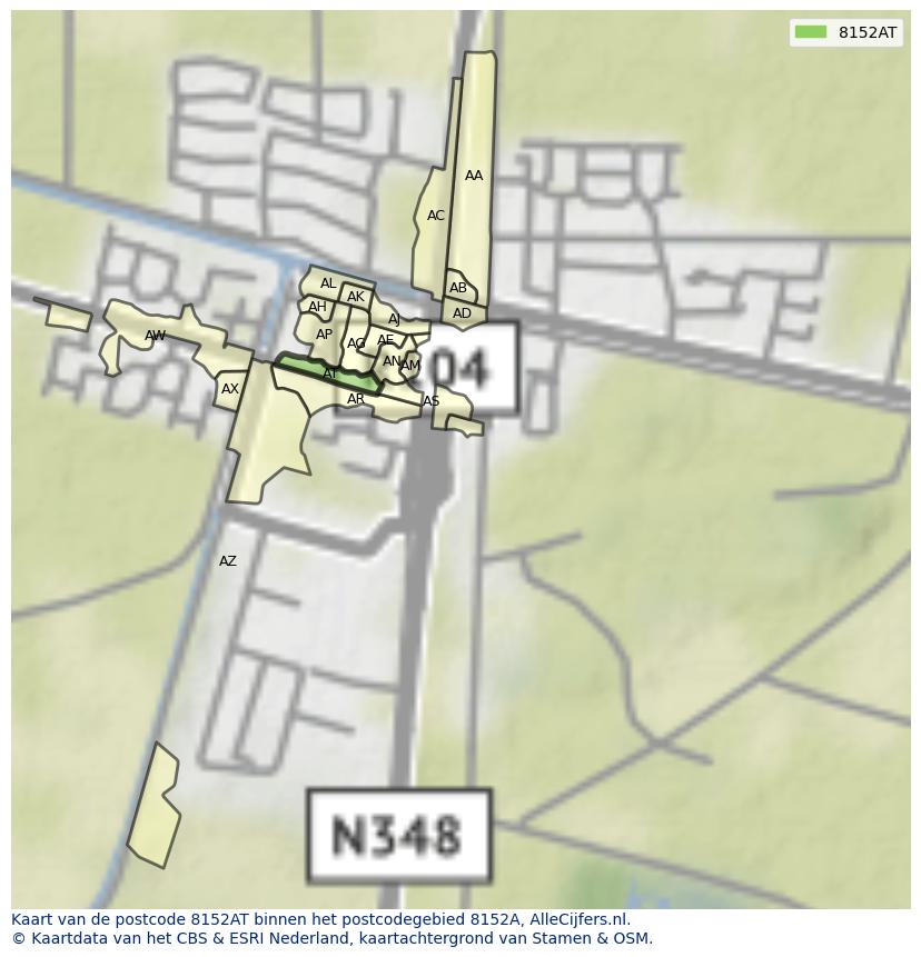Afbeelding van het postcodegebied 8152 AT op de kaart.