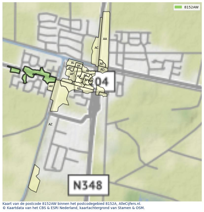 Afbeelding van het postcodegebied 8152 AW op de kaart.