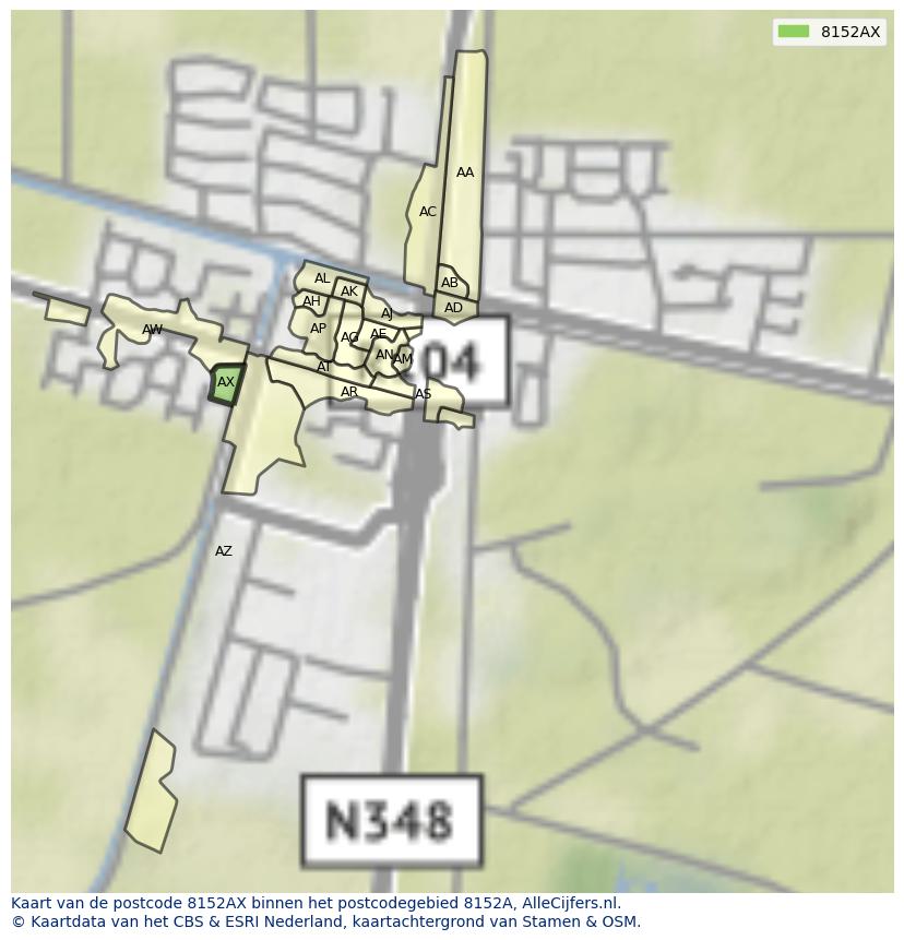 Afbeelding van het postcodegebied 8152 AX op de kaart.