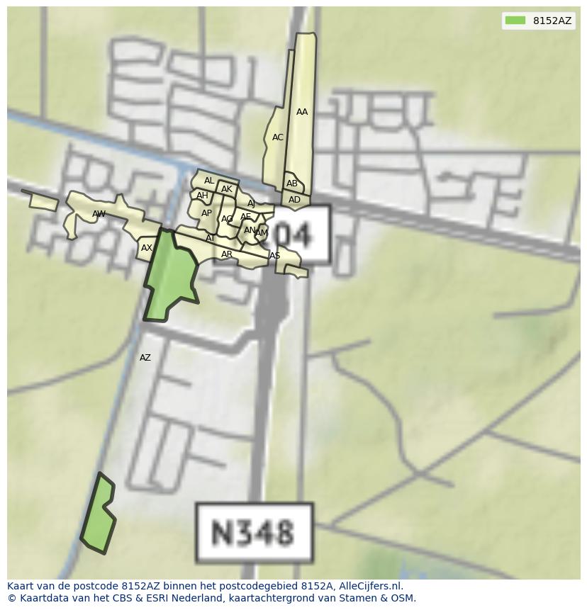 Afbeelding van het postcodegebied 8152 AZ op de kaart.