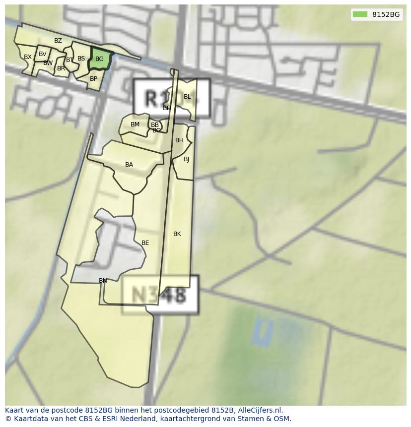 Afbeelding van het postcodegebied 8152 BG op de kaart.