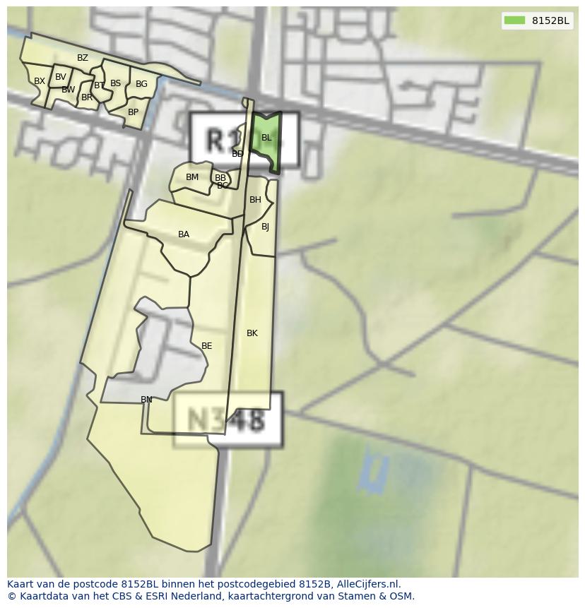 Afbeelding van het postcodegebied 8152 BL op de kaart.