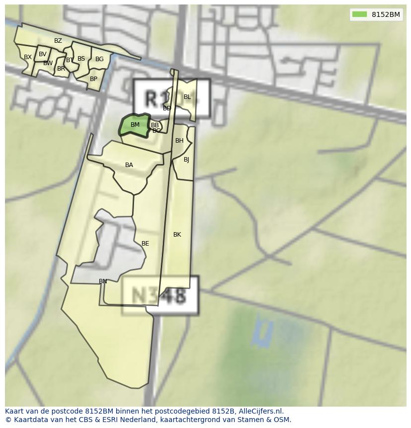 Afbeelding van het postcodegebied 8152 BM op de kaart.