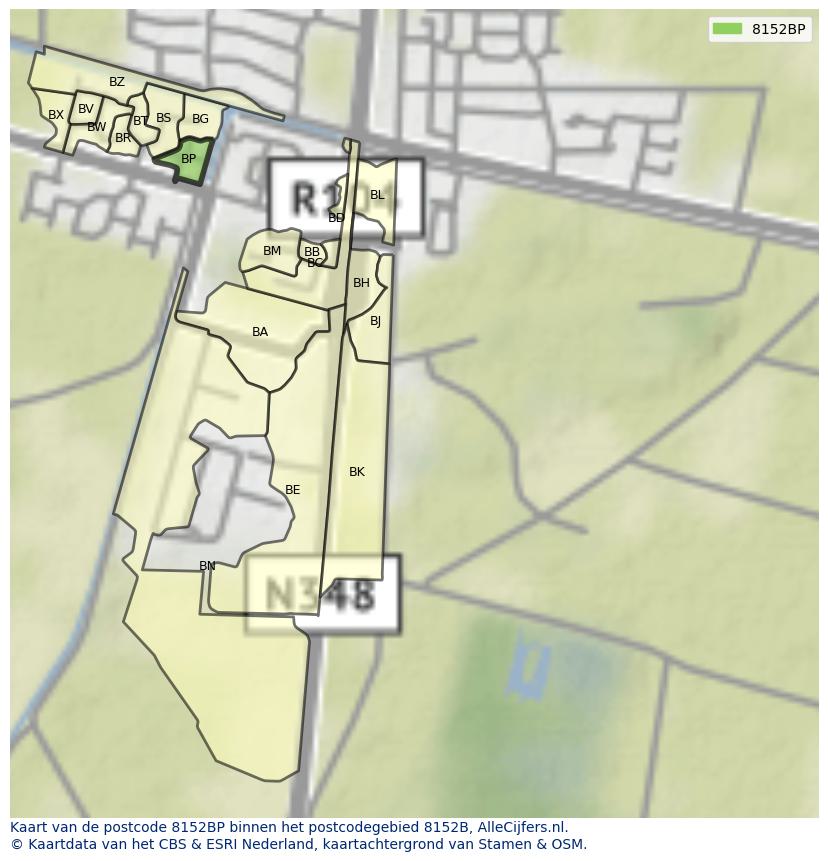 Afbeelding van het postcodegebied 8152 BP op de kaart.