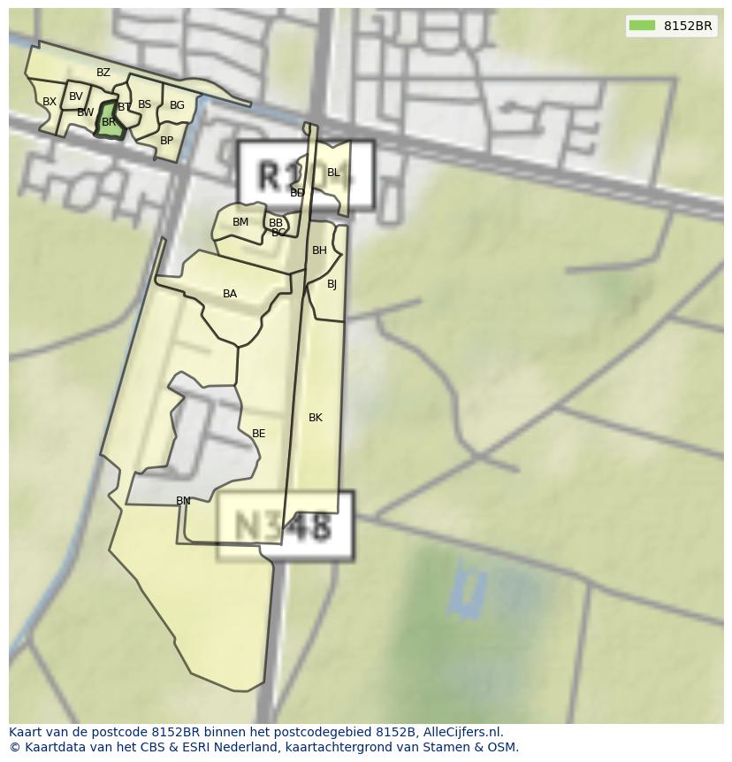 Afbeelding van het postcodegebied 8152 BR op de kaart.