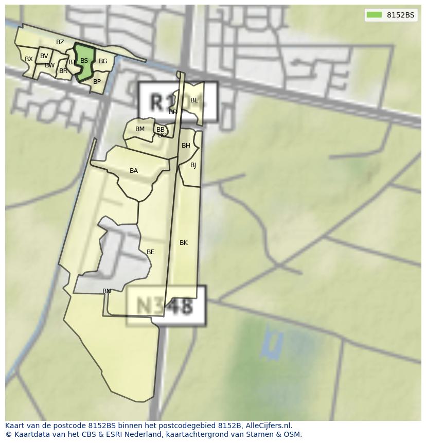 Afbeelding van het postcodegebied 8152 BS op de kaart.
