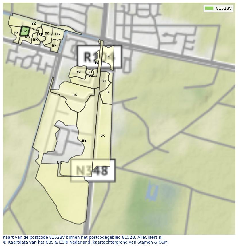 Afbeelding van het postcodegebied 8152 BV op de kaart.