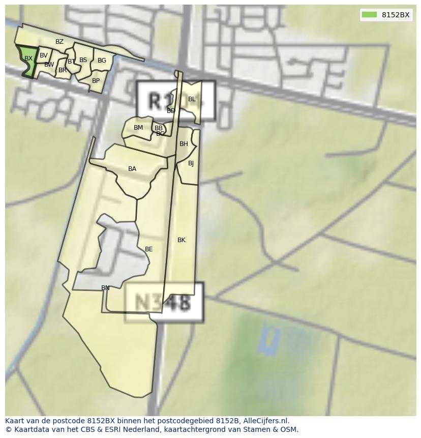 Afbeelding van het postcodegebied 8152 BX op de kaart.