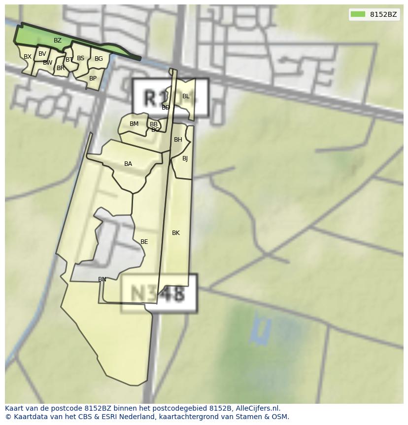 Afbeelding van het postcodegebied 8152 BZ op de kaart.