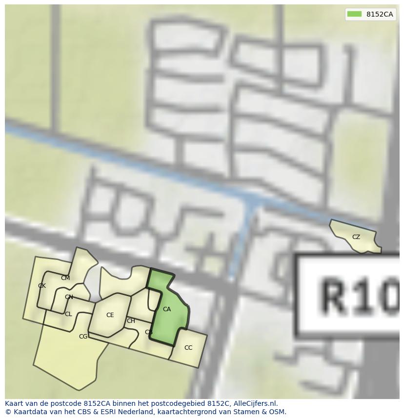 Afbeelding van het postcodegebied 8152 CA op de kaart.