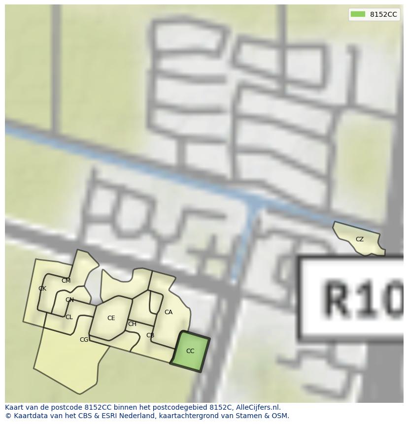 Afbeelding van het postcodegebied 8152 CC op de kaart.