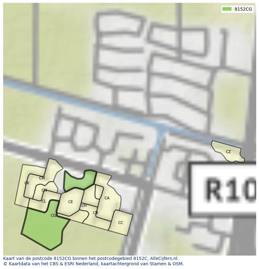 Afbeelding van het postcodegebied 8152 CG op de kaart.