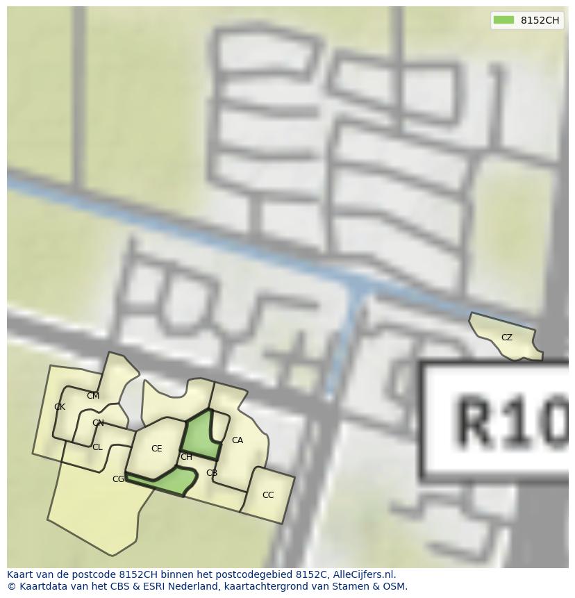 Afbeelding van het postcodegebied 8152 CH op de kaart.