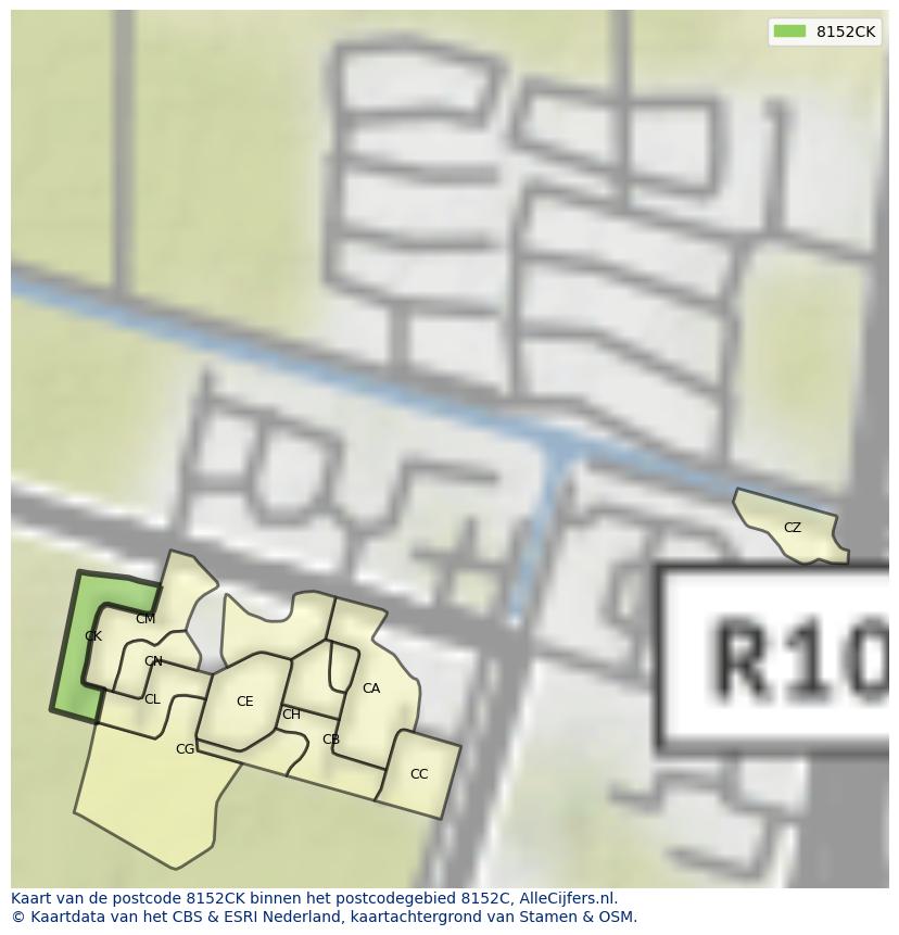 Afbeelding van het postcodegebied 8152 CK op de kaart.