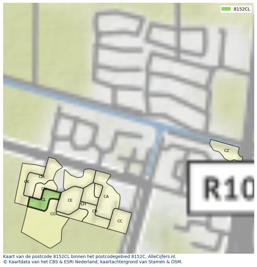 Afbeelding van het postcodegebied 8152 CL op de kaart.