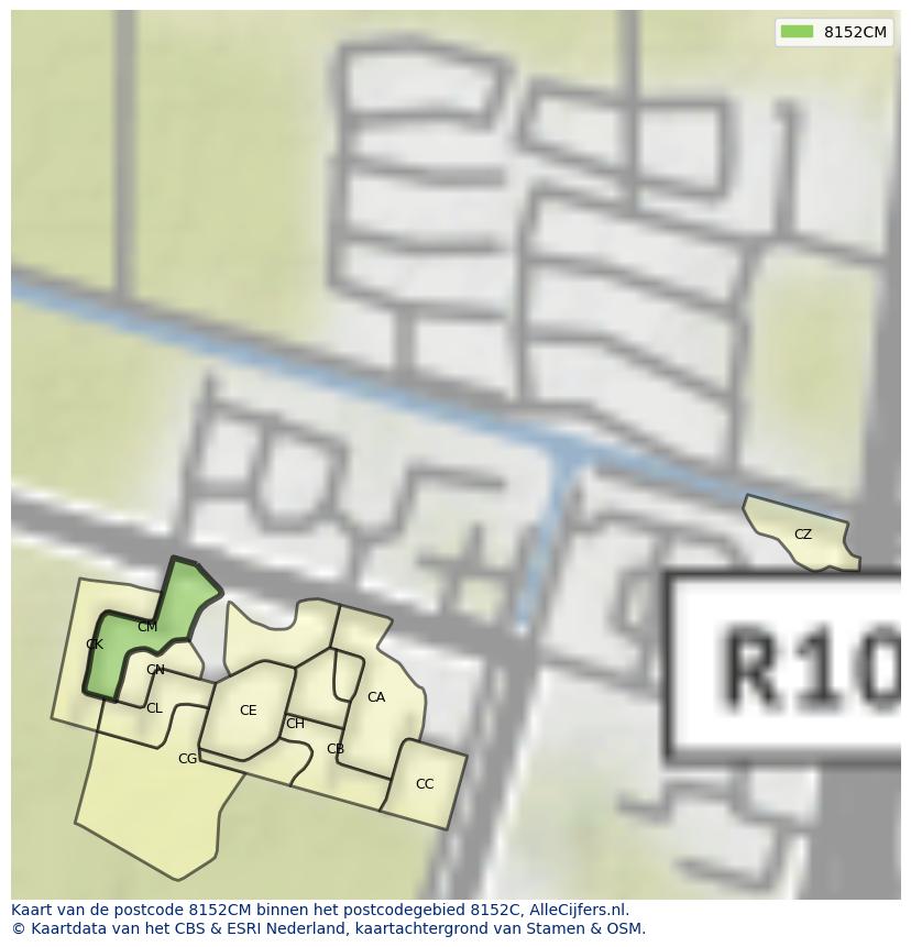 Afbeelding van het postcodegebied 8152 CM op de kaart.