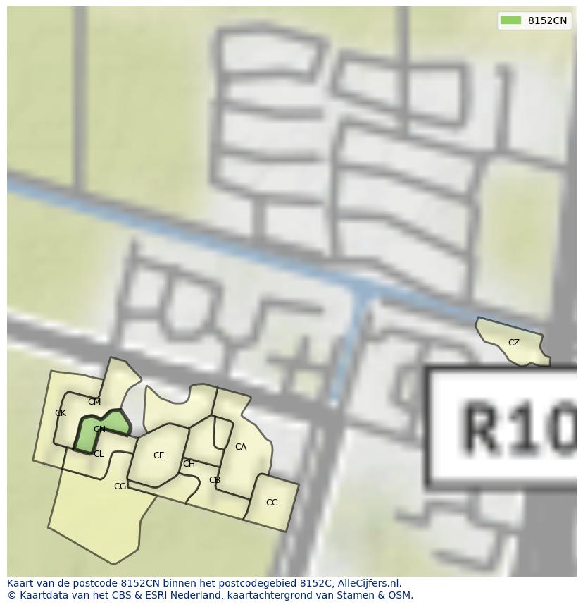 Afbeelding van het postcodegebied 8152 CN op de kaart.