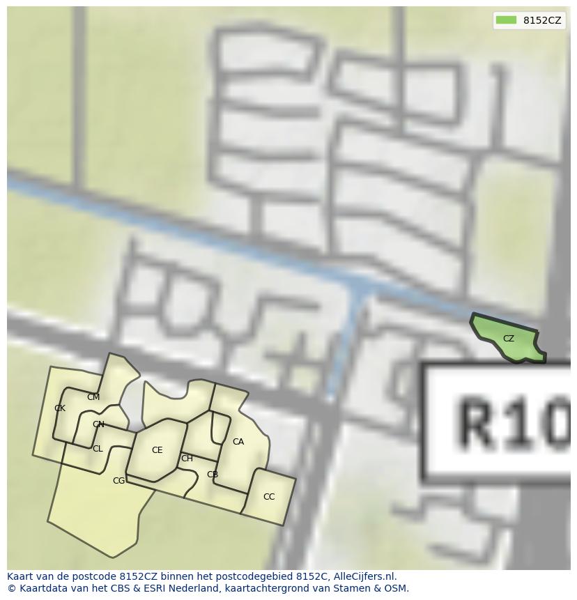 Afbeelding van het postcodegebied 8152 CZ op de kaart.