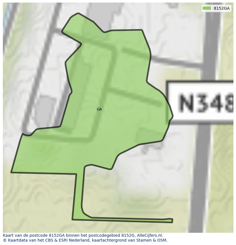 Afbeelding van het postcodegebied 8152 GA op de kaart.