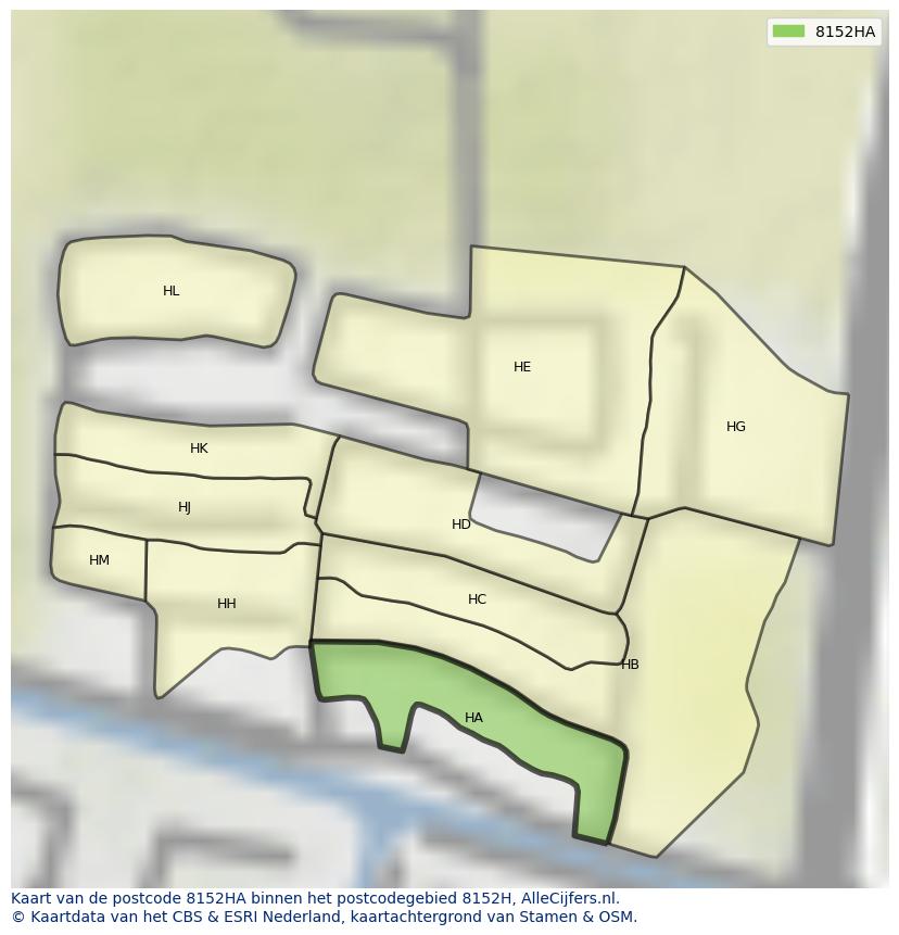 Afbeelding van het postcodegebied 8152 HA op de kaart.