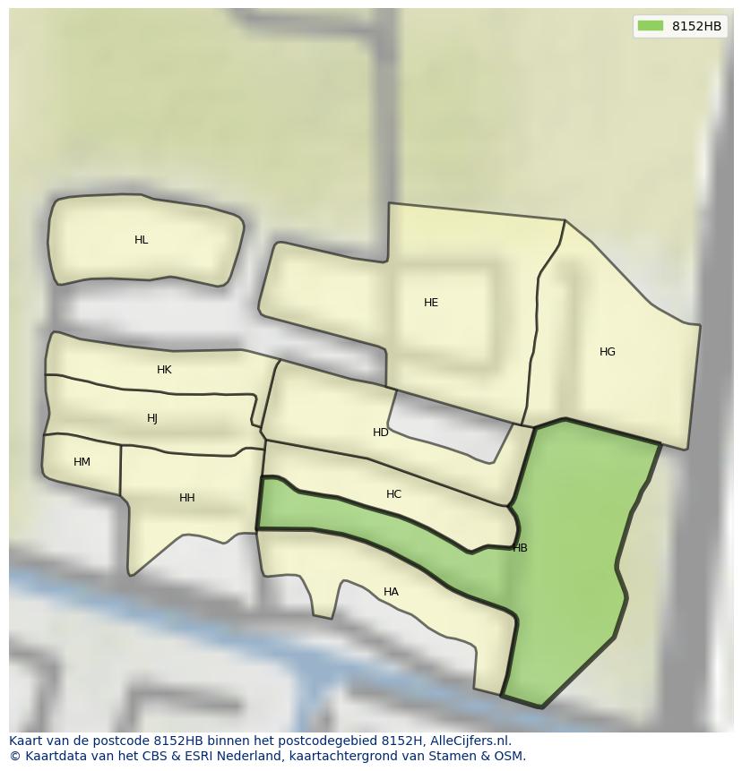 Afbeelding van het postcodegebied 8152 HB op de kaart.