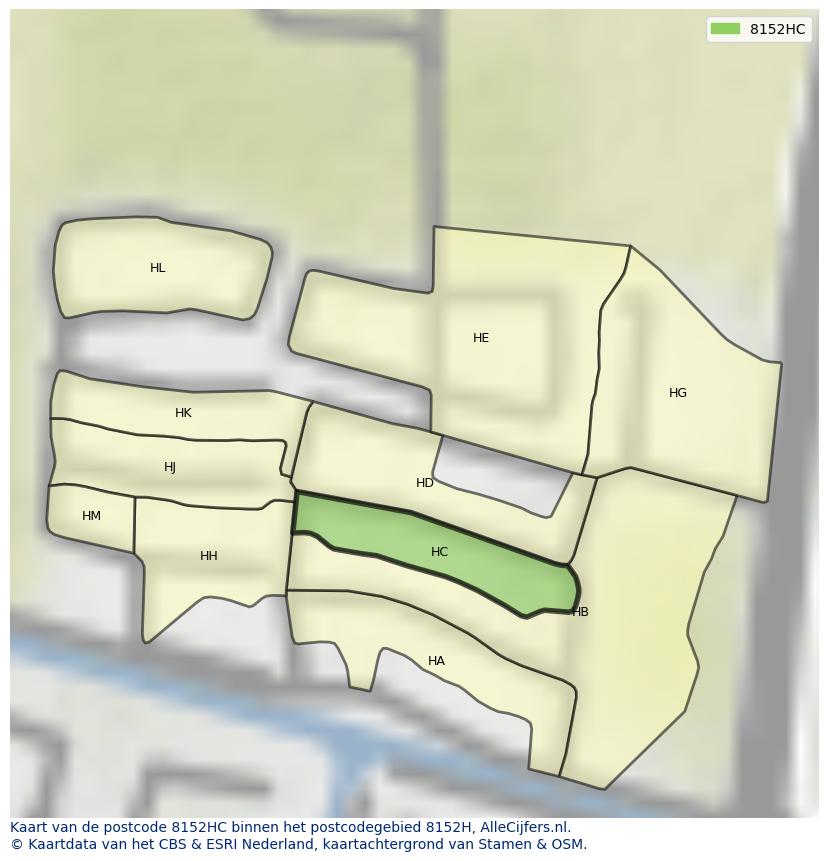 Afbeelding van het postcodegebied 8152 HC op de kaart.