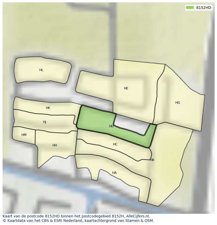 Afbeelding van het postcodegebied 8152 HD op de kaart.